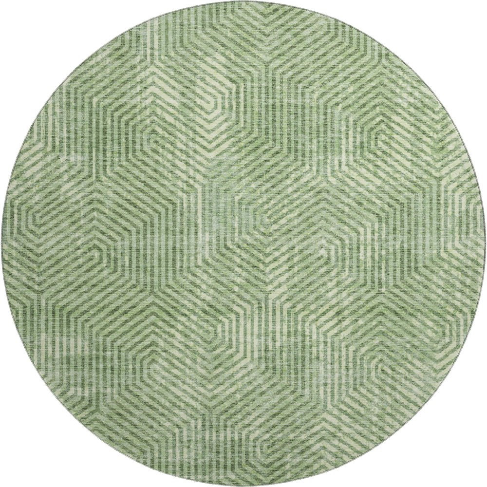 Premium Machine Washable Mayfield AMF912 Green 8' x 8' Round Rug. Picture 1