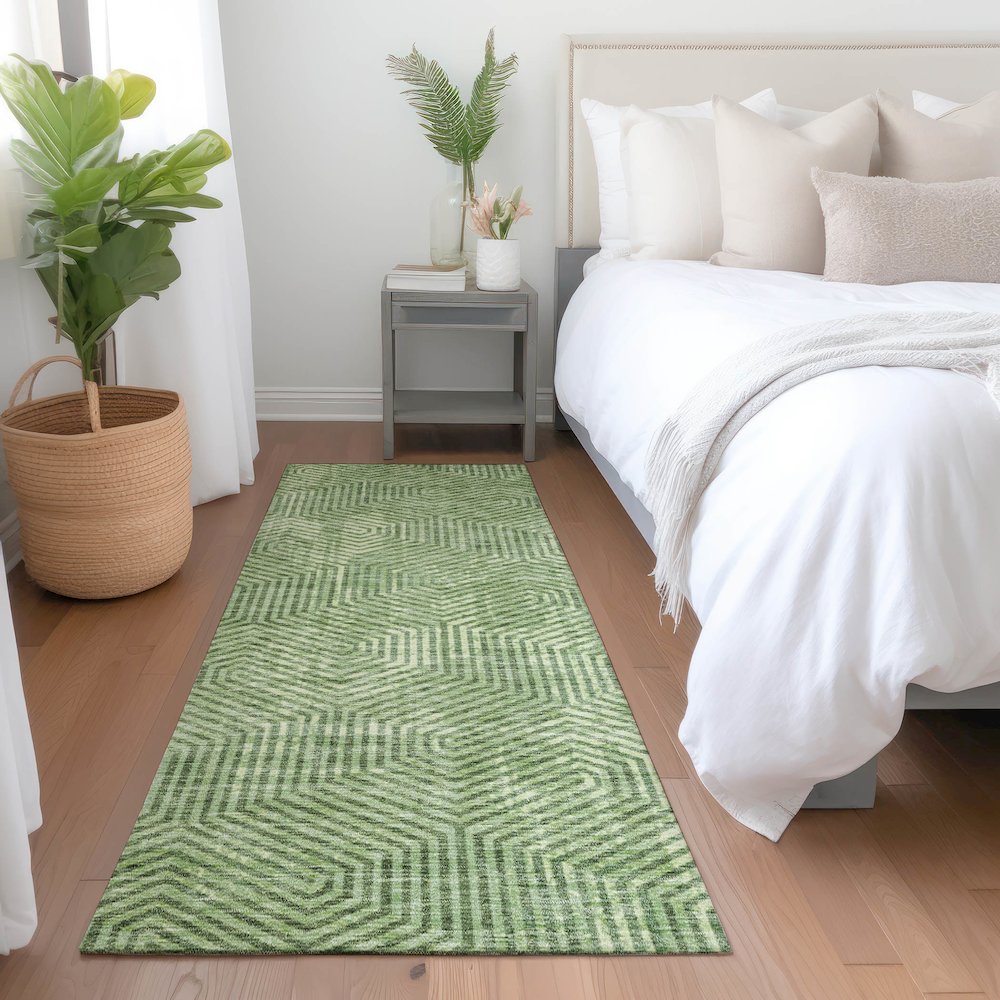 Premium Machine Washable Mayfield AMF912 Green 2'3" x 7'6" Runner Rug. Picture 5