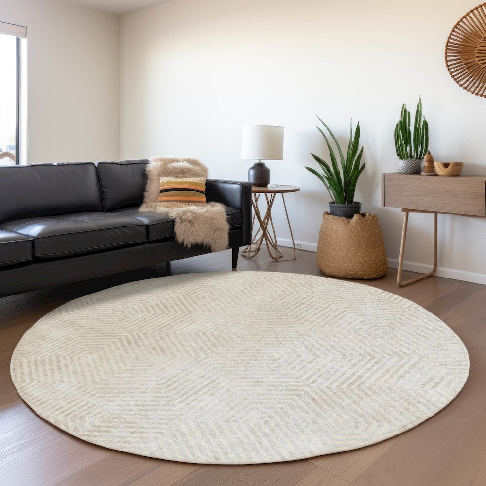 Premium Machine Washable Mayfield AMF912 Ivory 8' x 8' Round Rug. Picture 5