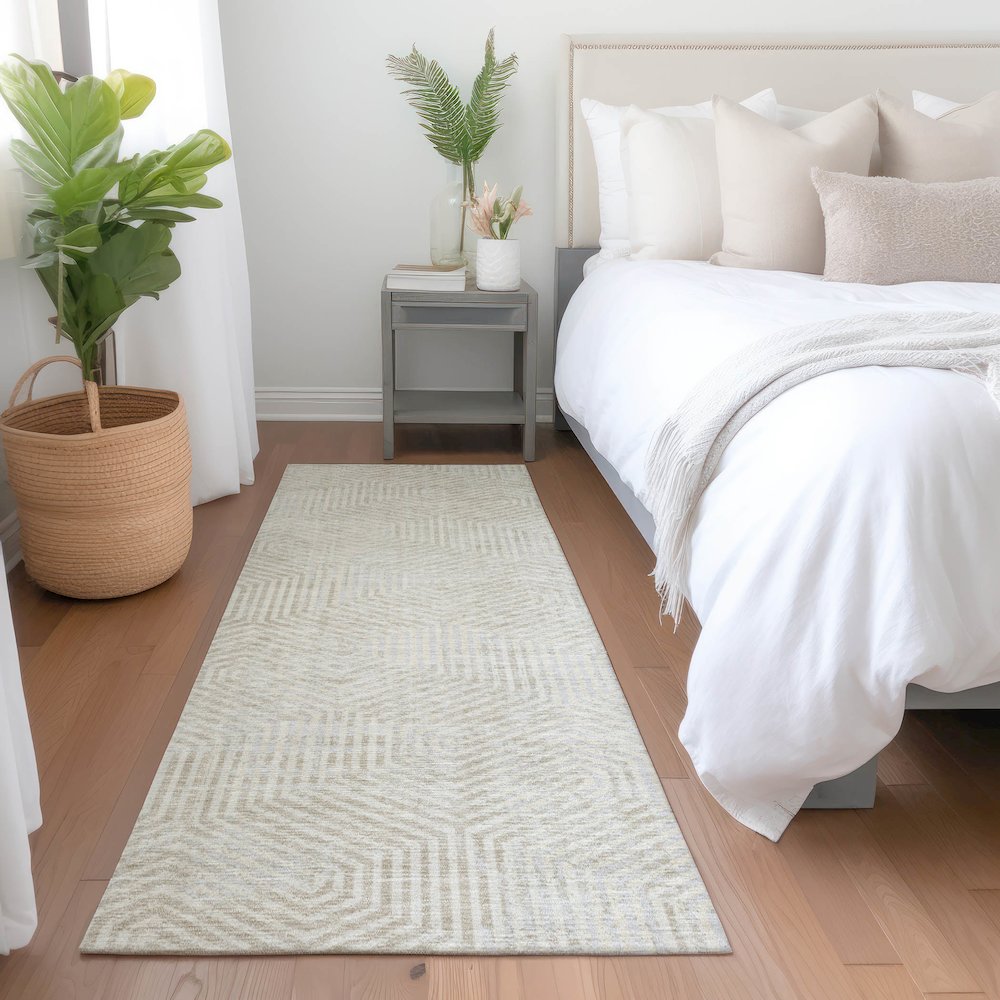 Premium Machine Washable Mayfield AMF912 Ivory 2'3" x 7'6" Runner Rug. Picture 5