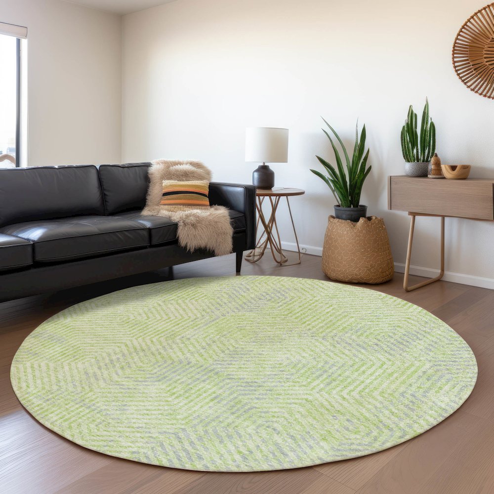Premium Machine Washable Mayfield AMF912 Lime 8' x 8' Round Rug. Picture 5