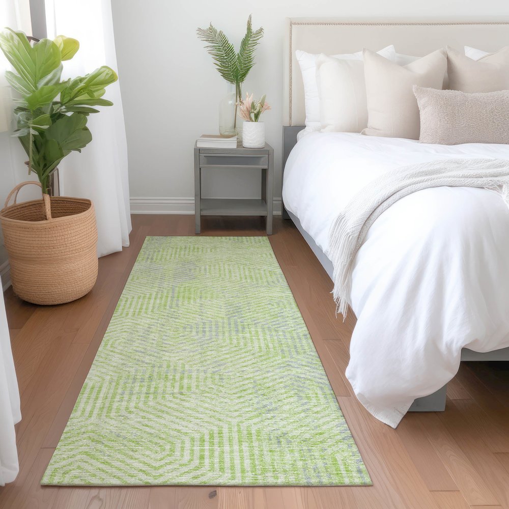 Premium Machine Washable Mayfield AMF912 Lime 2'3" x 7'6" Runner Rug. Picture 5