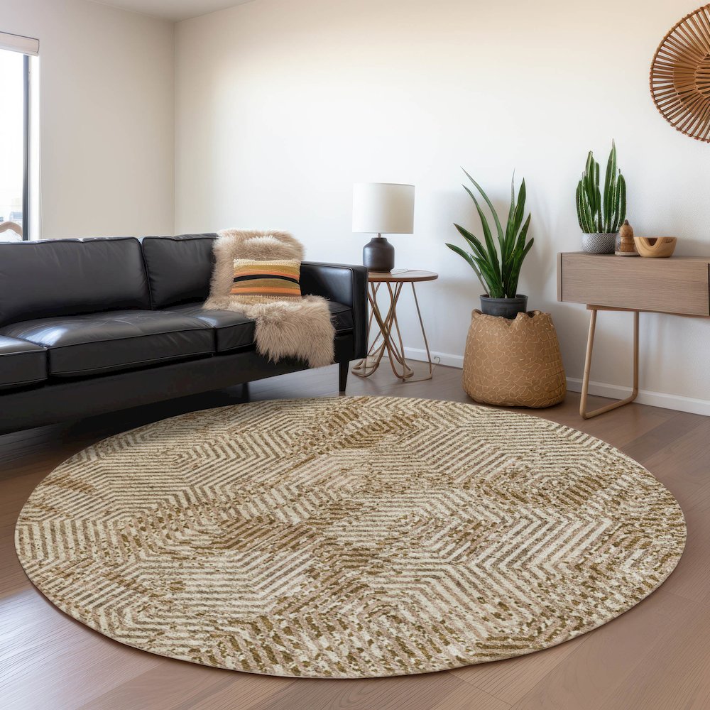 Premium Machine Washable Mayfield AMF912 Mocha 8' x 8' Round Rug. Picture 5