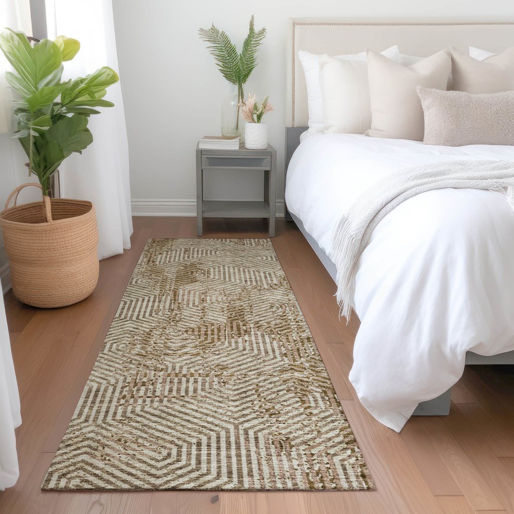 Premium Machine Washable Mayfield AMF912 Mocha 2'3" x 7'6" Runner Rug. Picture 5