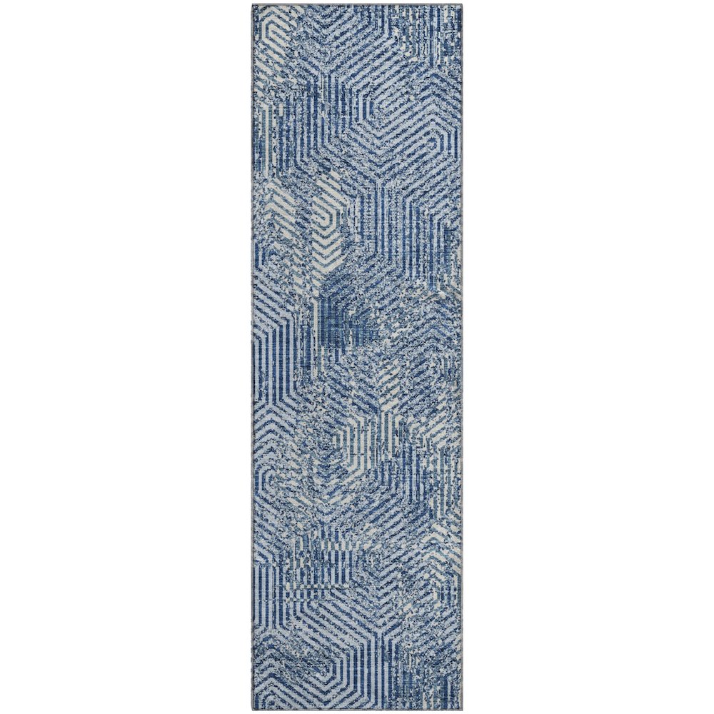 Premium Machine Washable Mayfield AMF912 Navy 2'3" x 7'6" Runner Rug. Picture 1