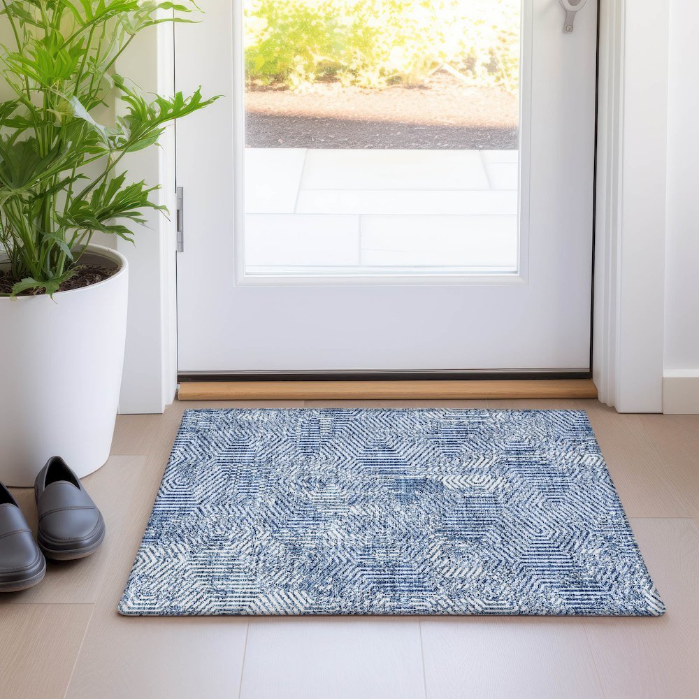 Premium Machine Washable Mayfield AMF912 Navy 1'8" x 2'6" Rug. Picture 5