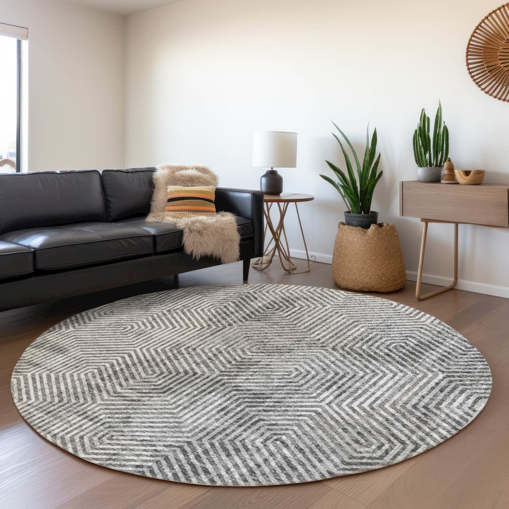 Premium Machine Washable Mayfield AMF912 Silver 8' x 8' Round Rug. Picture 5