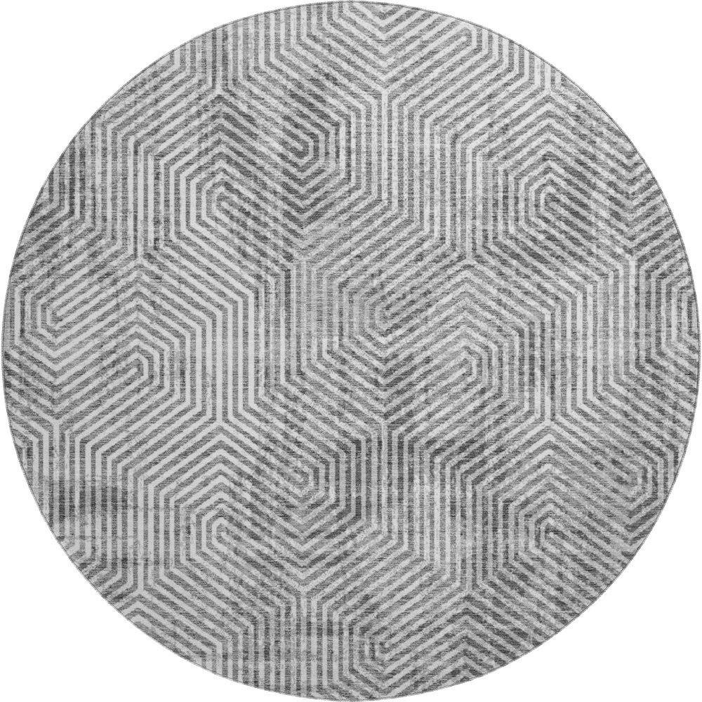 Premium Machine Washable Mayfield AMF912 Silver 8' x 8' Round Rug. Picture 1