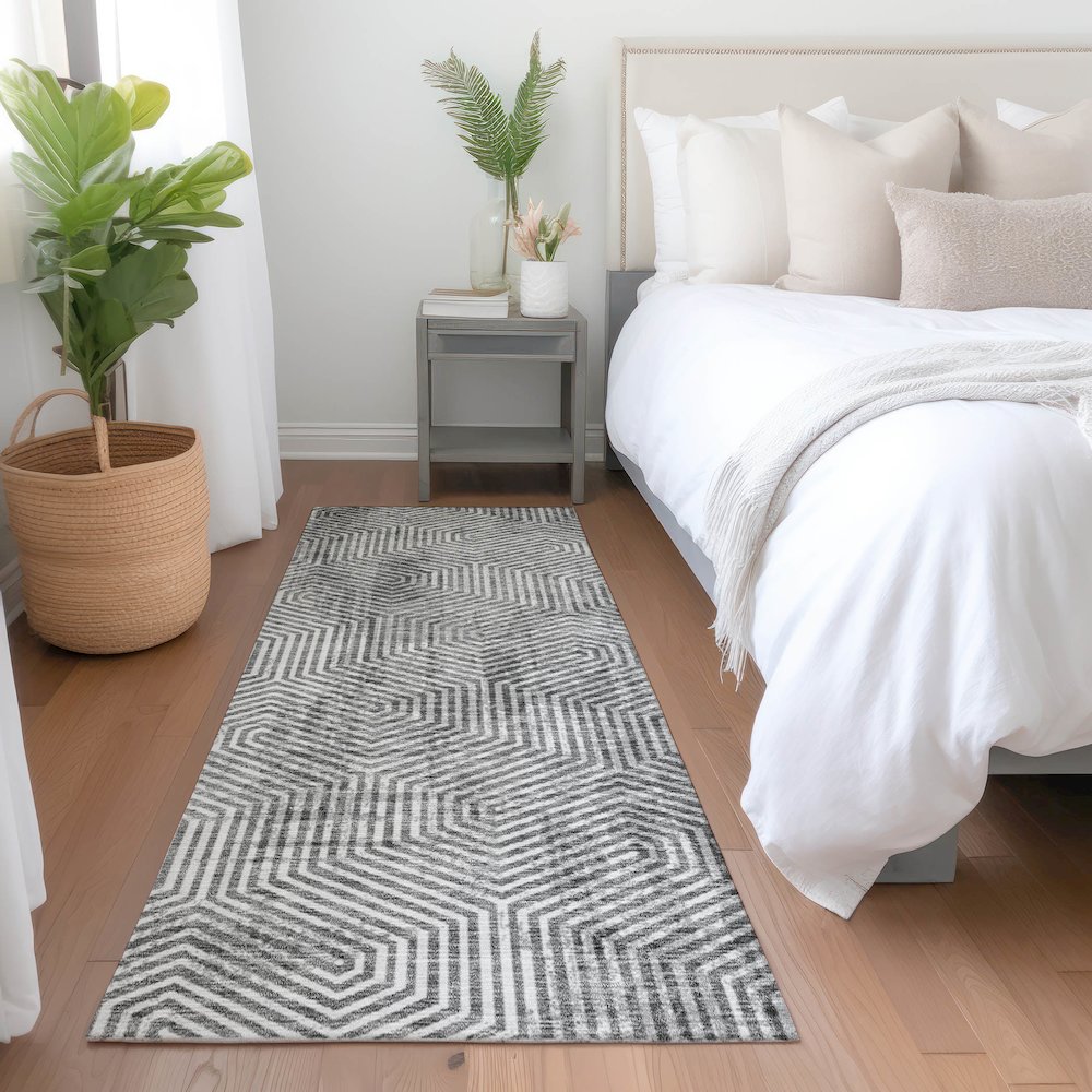 Premium Machine Washable Mayfield AMF912 Silver 2'3" x 7'6" Runner Rug. Picture 5