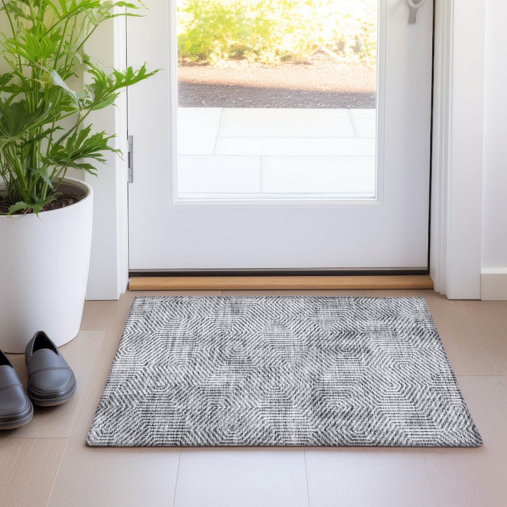 Premium Machine Washable Mayfield AMF912 Silver 1'8" x 2'6" Rug. Picture 5