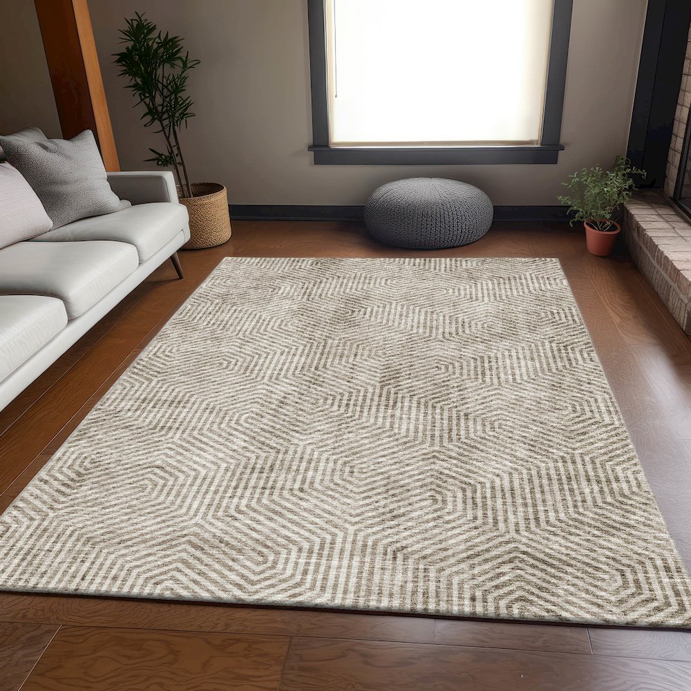 Premium Machine Washable Mayfield AMF912 Taupe 2'6" x 3'10" Rug. Picture 6