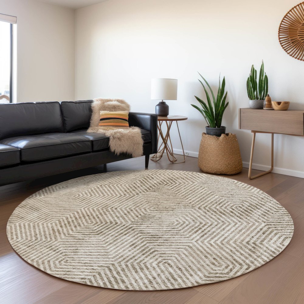 Premium Machine Washable Mayfield AMF912 Taupe 8' x 8' Round Rug. Picture 5