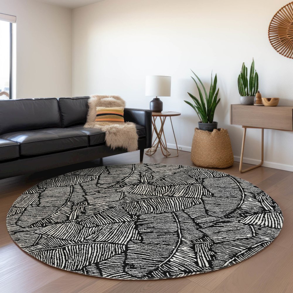 Premium Machine Washable Mayfield AMF913 Black 8' x 8' Round Rug. Picture 5