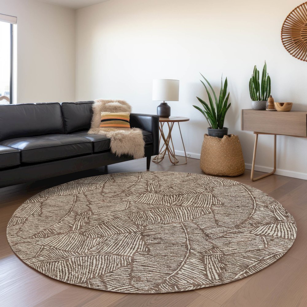 Premium Machine Washable Mayfield AMF913 Brown 8' x 8' Round Rug. Picture 5