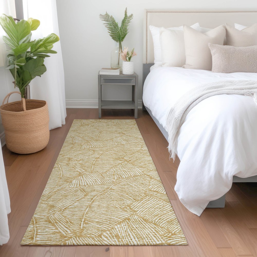Premium Machine Washable Mayfield AMF913 Gold 2'3" x 7'6" Runner Rug. Picture 5