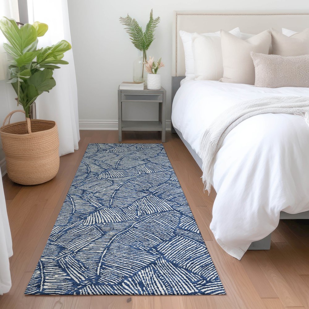Premium Machine Washable Mayfield AMF913 Navy 2'3" x 7'6" Runner Rug. Picture 5