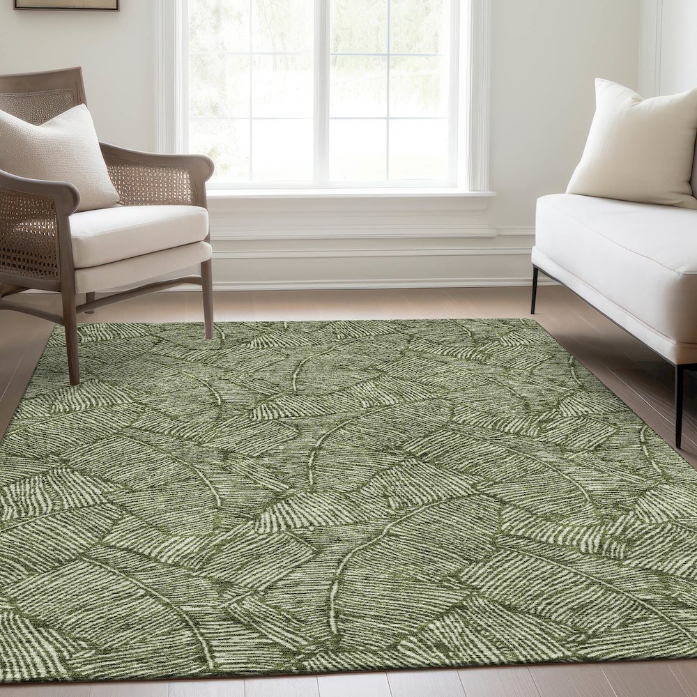 Premium Machine Washable Mayfield AMF913 Olive 2'6" x 3'10" Rug. Picture 6