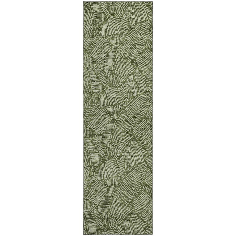 Premium Machine Washable Mayfield AMF913 Olive 2'3" x 7'6" Runner Rug. Picture 1