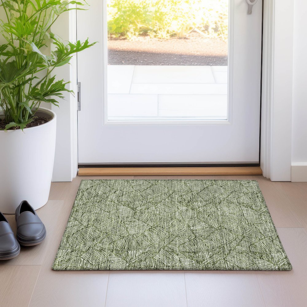 Premium Machine Washable Mayfield AMF913 Olive 1'8" x 2'6" Rug. Picture 5