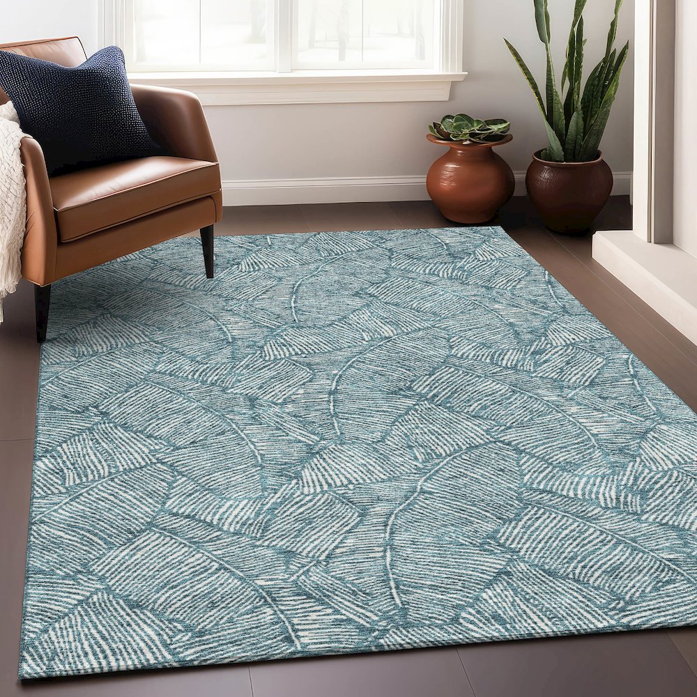 Premium Machine Washable Mayfield AMF913 Teal 2'6" x 3'10" Rug. Picture 5