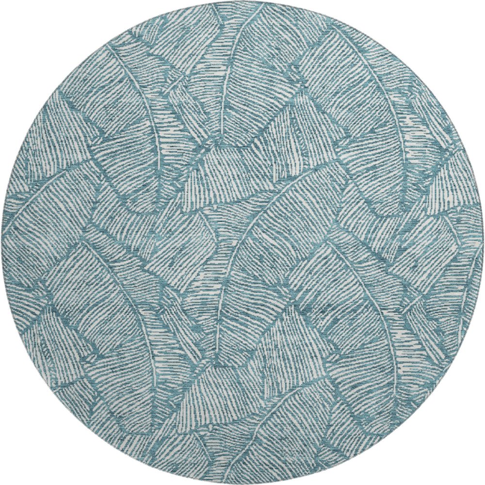 Premium Machine Washable Mayfield AMF913 Teal 8' x 8' Round Rug. Picture 1
