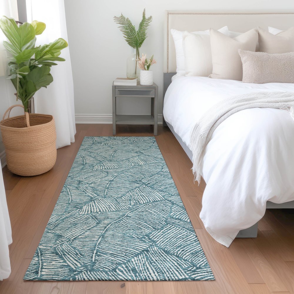Premium Machine Washable Mayfield AMF913 Teal 2'3" x 7'6" Runner Rug. Picture 5