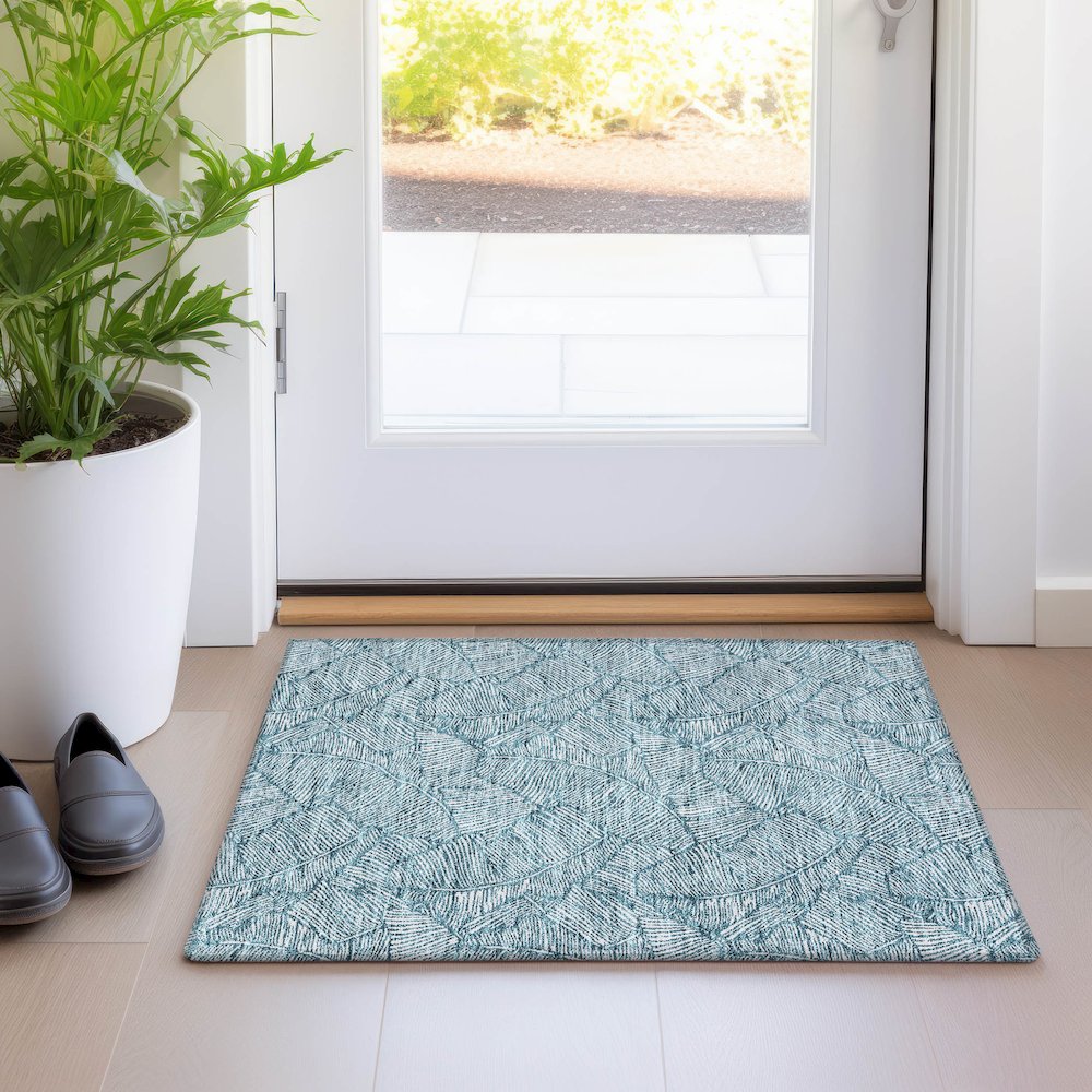 Premium Machine Washable Mayfield AMF913 Teal 1'8" x 2'6" Rug. Picture 5