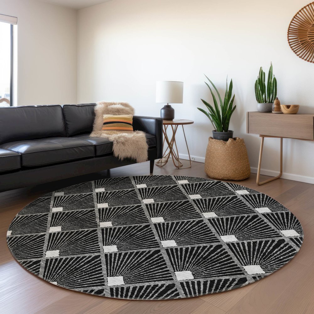 Premium Machine Washable Mayfield AMF914 Black 8' x 8' Round Rug. Picture 5