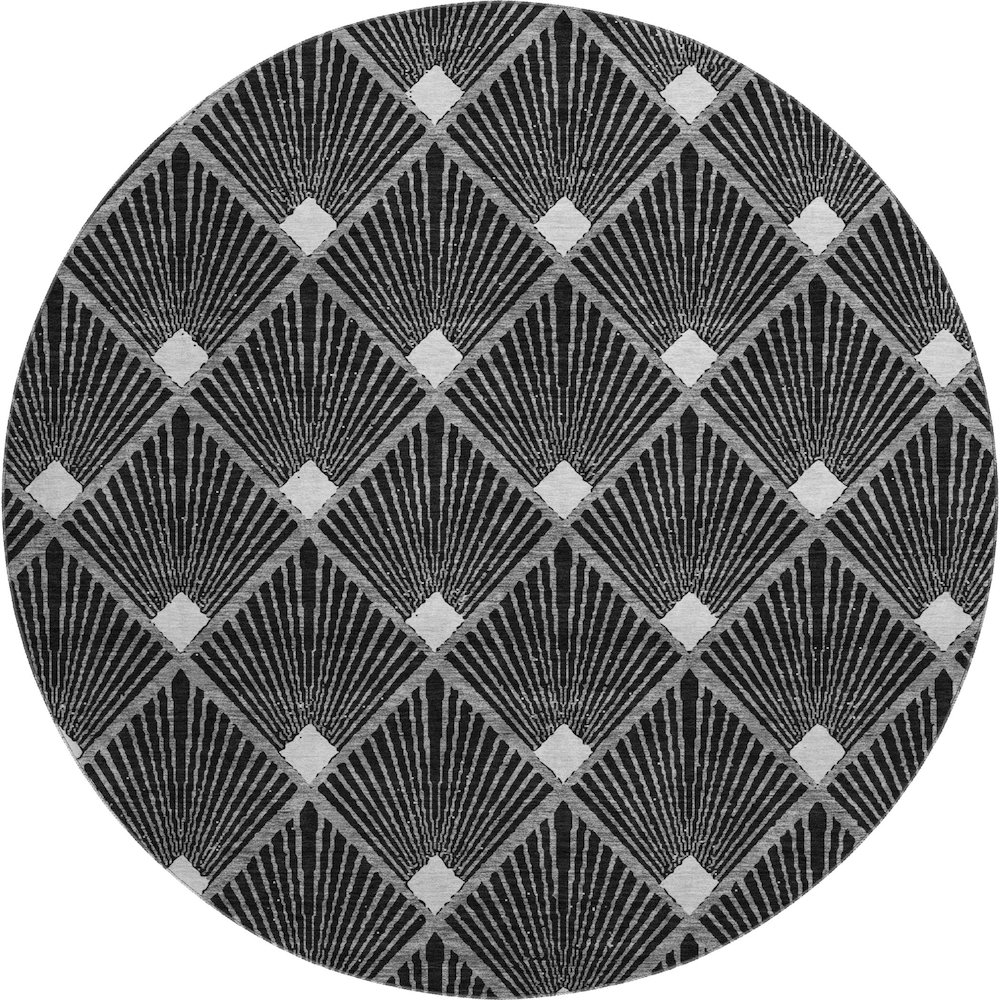 Premium Machine Washable Mayfield AMF914 Black 8' x 8' Round Rug. Picture 1
