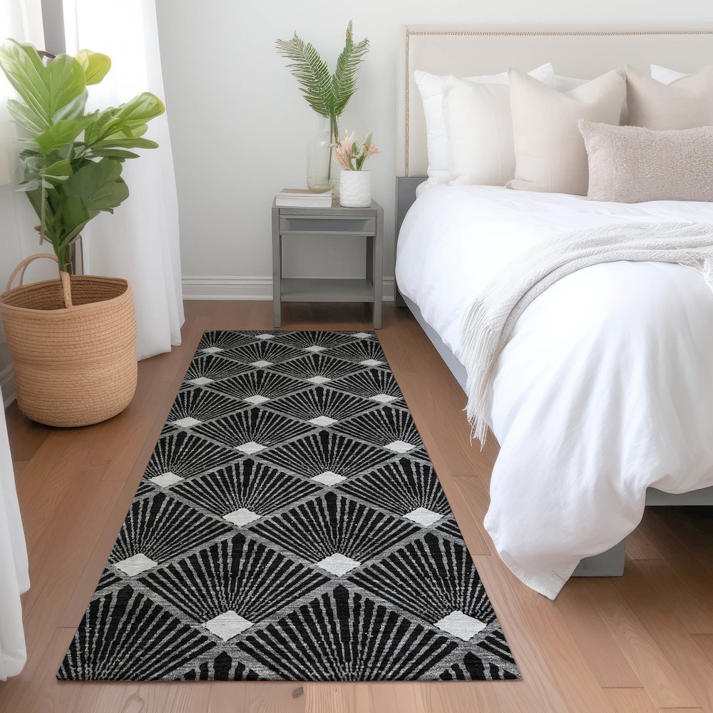 Premium Machine Washable Mayfield AMF914 Black 2'3" x 7'6" Runner Rug. Picture 5