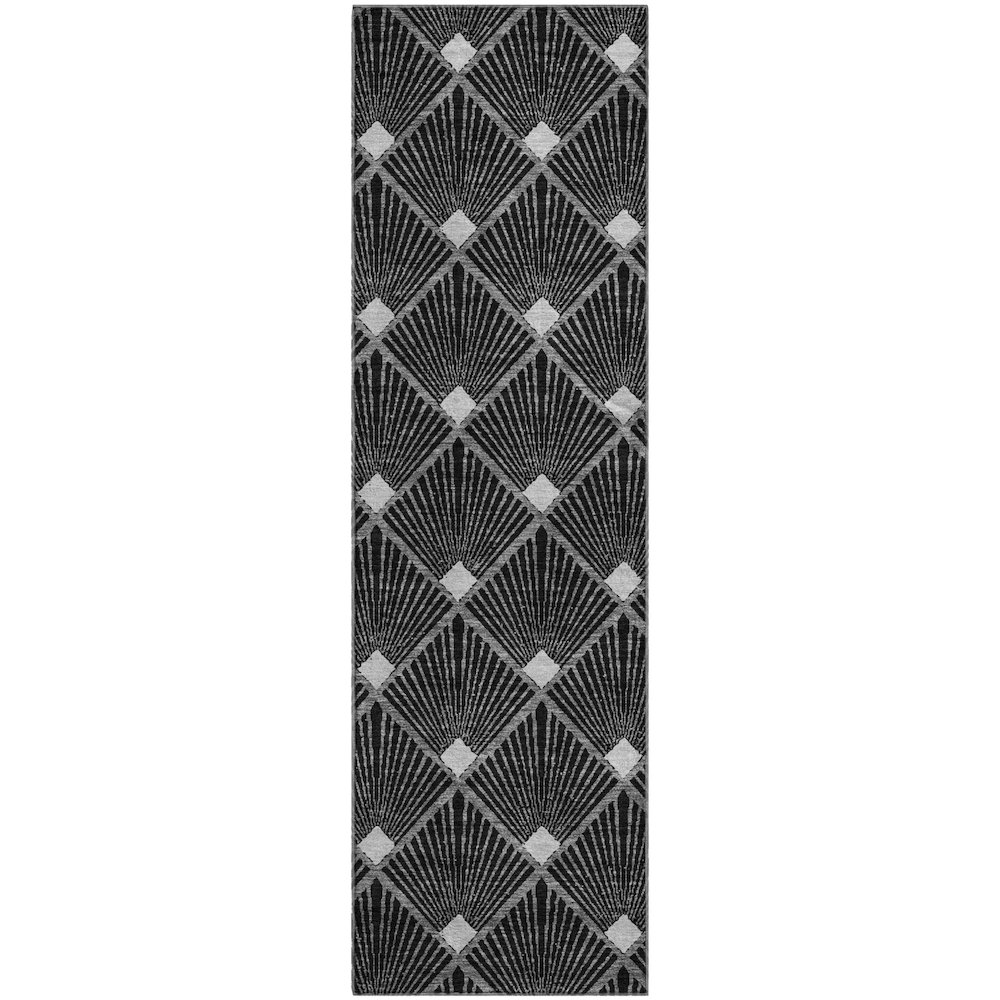 Premium Machine Washable Mayfield AMF914 Black 2'3" x 7'6" Runner Rug. Picture 1