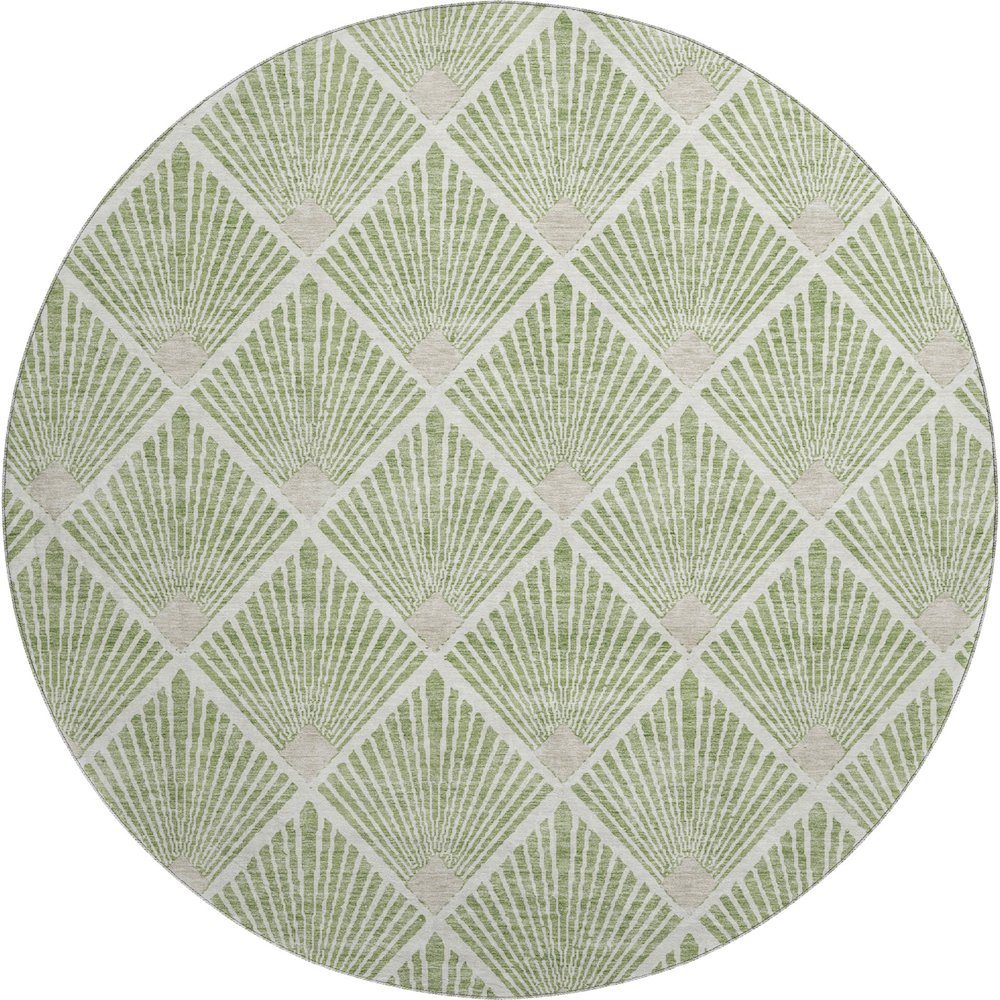 Premium Machine Washable Mayfield AMF914 Green 8' x 8' Round Rug. Picture 1