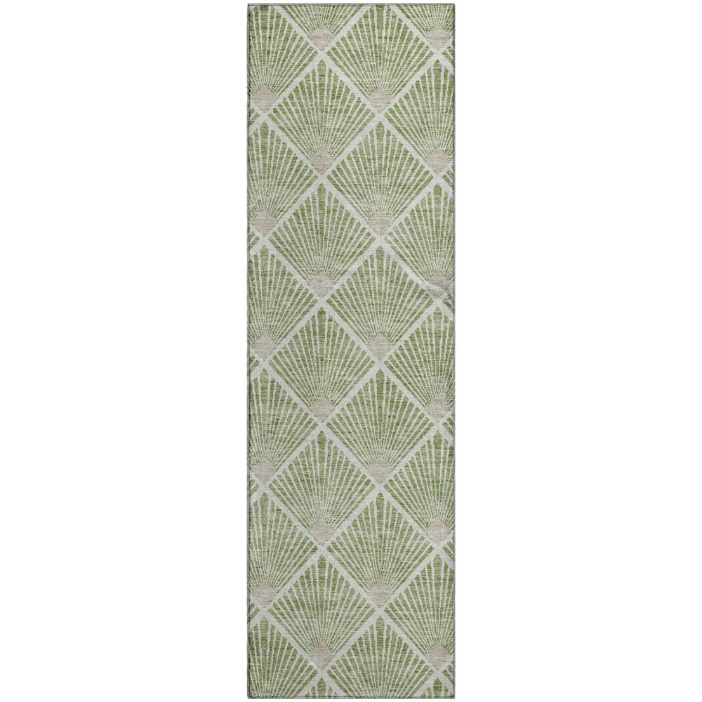 Premium Machine Washable Mayfield AMF914 Green 2'3" x 7'6" Runner Rug. Picture 1