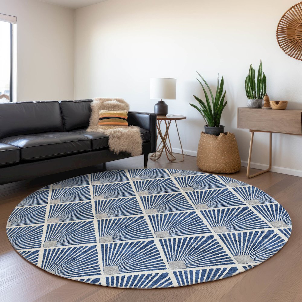 Premium Machine Washable Mayfield AMF914 Navy 8' x 8' Round Rug. Picture 5
