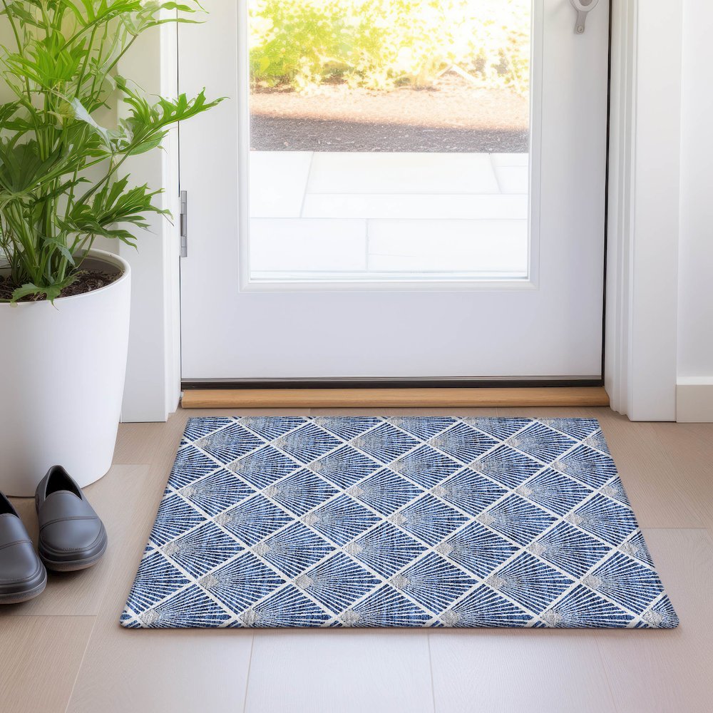 Premium Machine Washable Mayfield AMF914 Navy 1'8" x 2'6" Rug. Picture 5