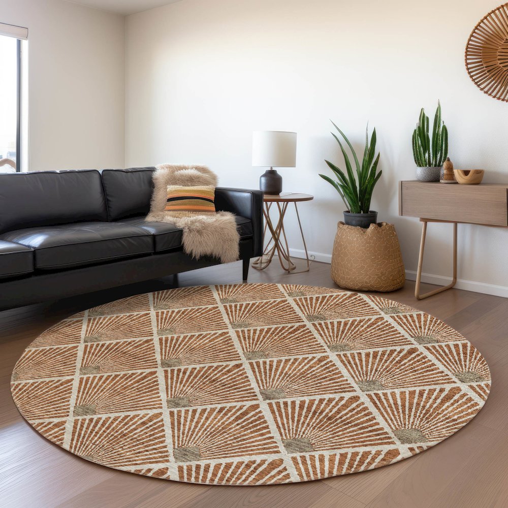 Premium Machine Washable Mayfield AMF914 Paprika 8' x 8' Round Rug. Picture 5