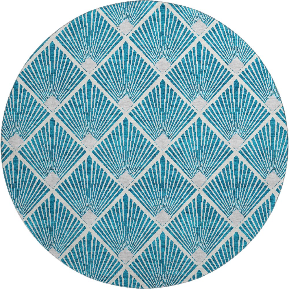 Premium Machine Washable Mayfield AMF914 Teal 8' x 8' Round Rug. Picture 1