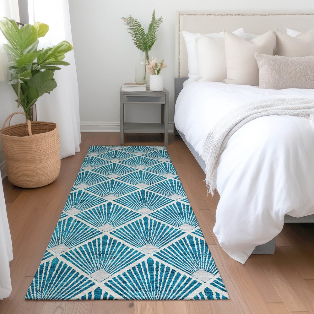 Premium Machine Washable Mayfield AMF914 Teal 2'3" x 7'6" Runner Rug. Picture 5