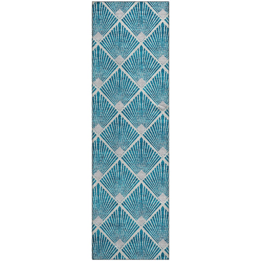 Premium Machine Washable Mayfield AMF914 Teal 2'3" x 7'6" Runner Rug. Picture 1
