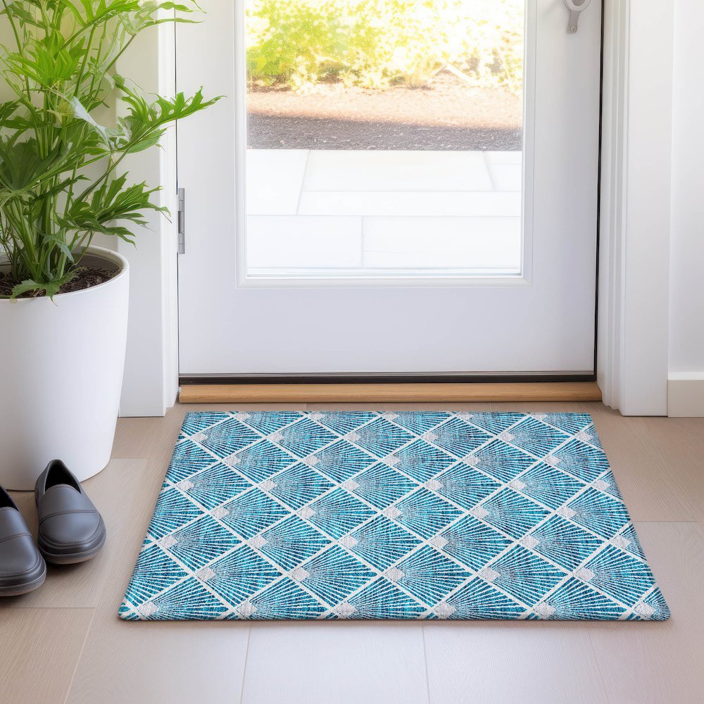 Premium Machine Washable Mayfield AMF914 Teal 1'8" x 2'6" Rug. Picture 5