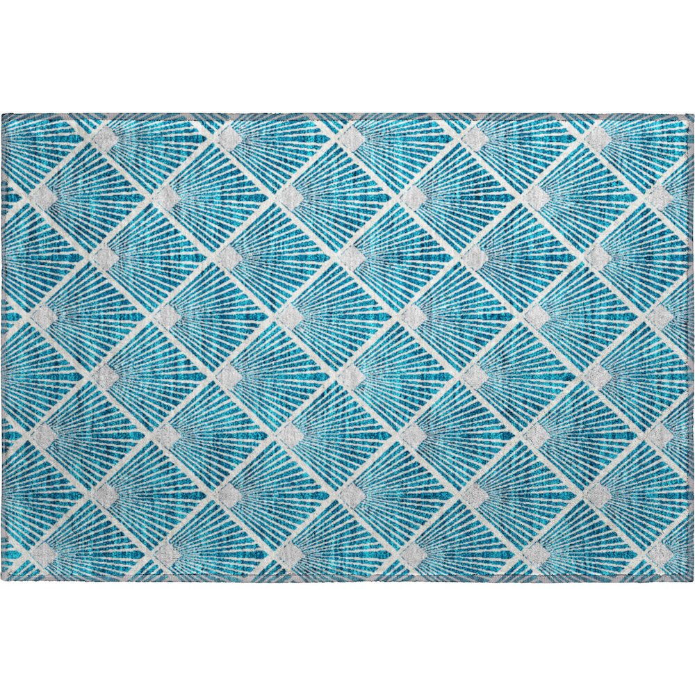 Premium Machine Washable Mayfield AMF914 Teal 1'8" x 2'6" Rug. Picture 1