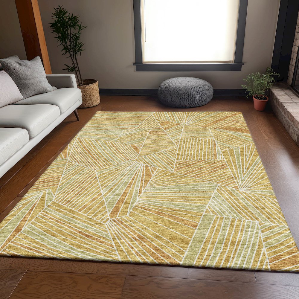 Premium Machine Washable Mayfield AMF915 Gold 2'6" x 3'10" Rug. Picture 6