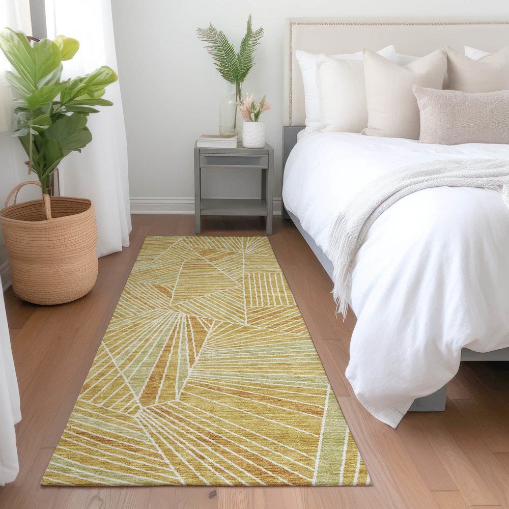 Premium Machine Washable Mayfield AMF915 Gold 2'3" x 7'6" Runner Rug. Picture 5