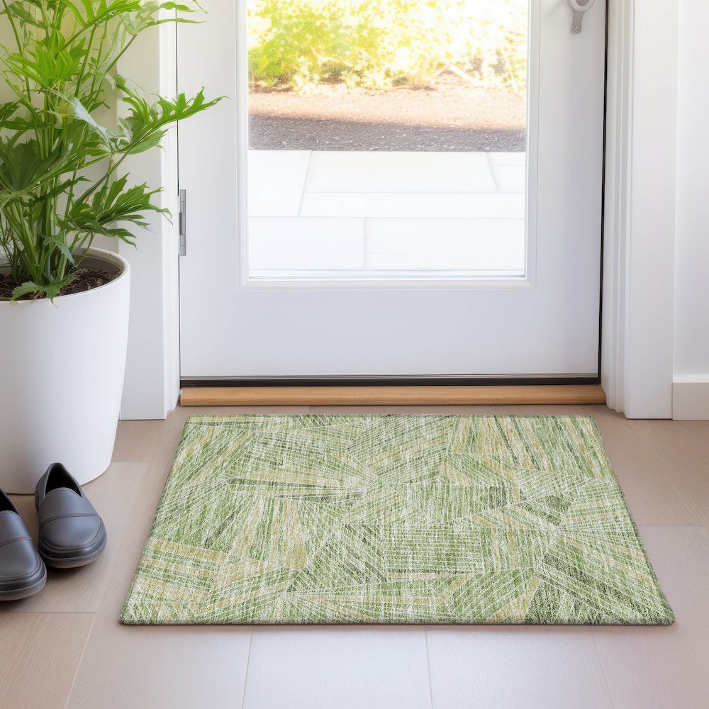 Premium Machine Washable Mayfield AMF915 Green 1'8" x 2'6" Rug. Picture 5