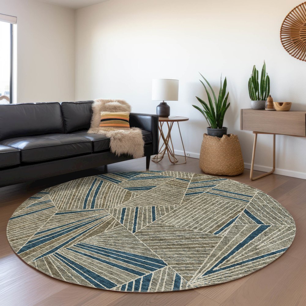 Premium Machine Washable Mayfield AMF915 Taupe 8' x 8' Round Rug. Picture 5