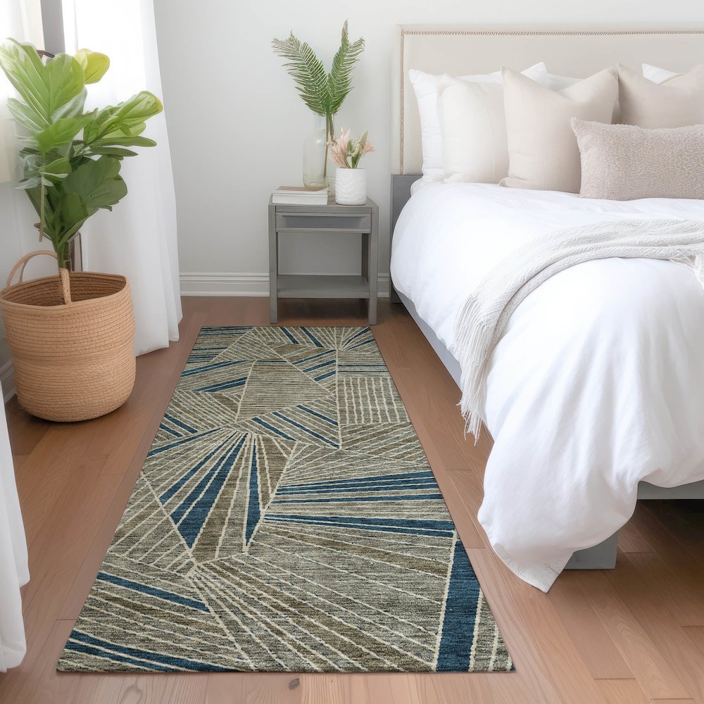 Premium Machine Washable Mayfield AMF915 Taupe 2'3" x 7'6" Runner Rug. Picture 5