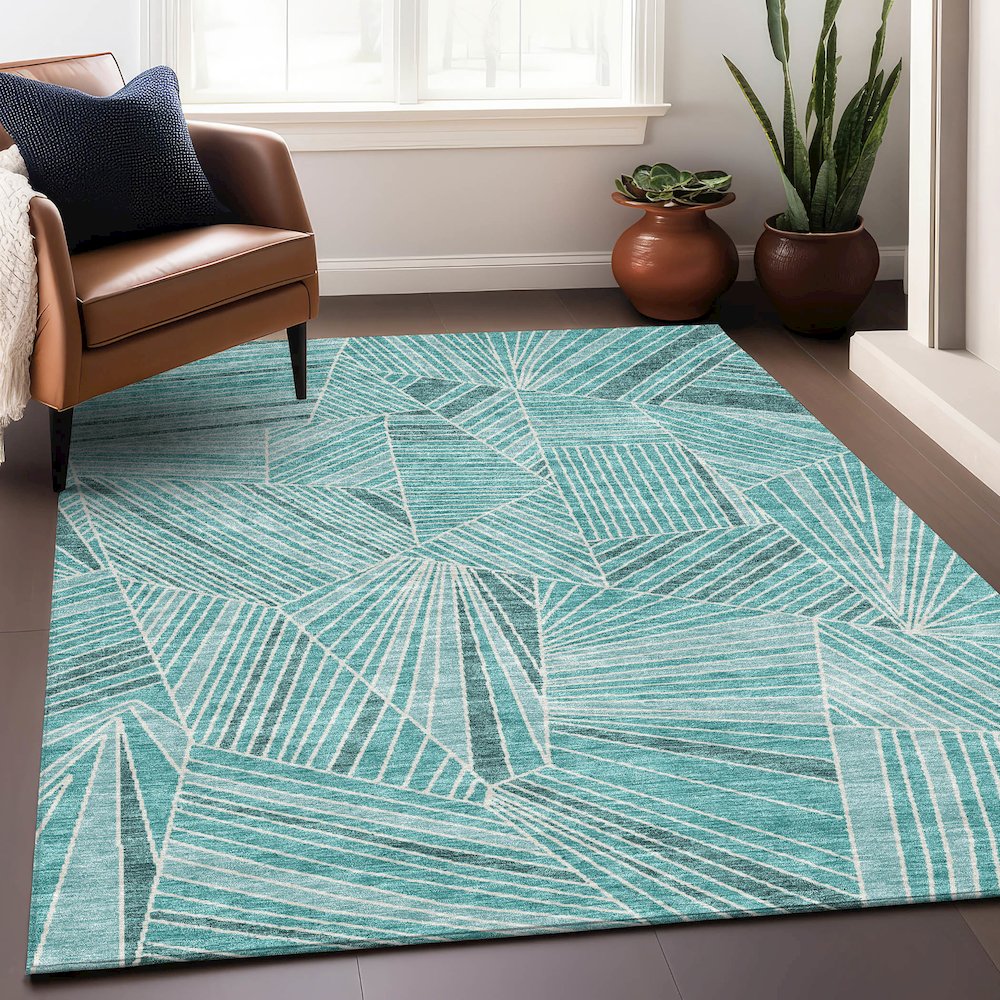 Premium Machine Washable Mayfield AMF915 Teal 2'6" x 3'10" Rug. Picture 5