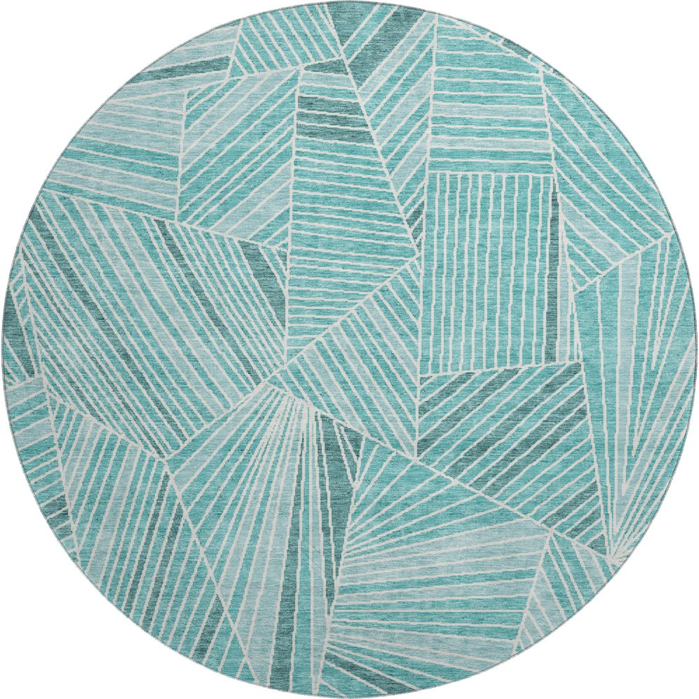 Premium Machine Washable Mayfield AMF915 Teal 8' x 8' Round Rug. Picture 1