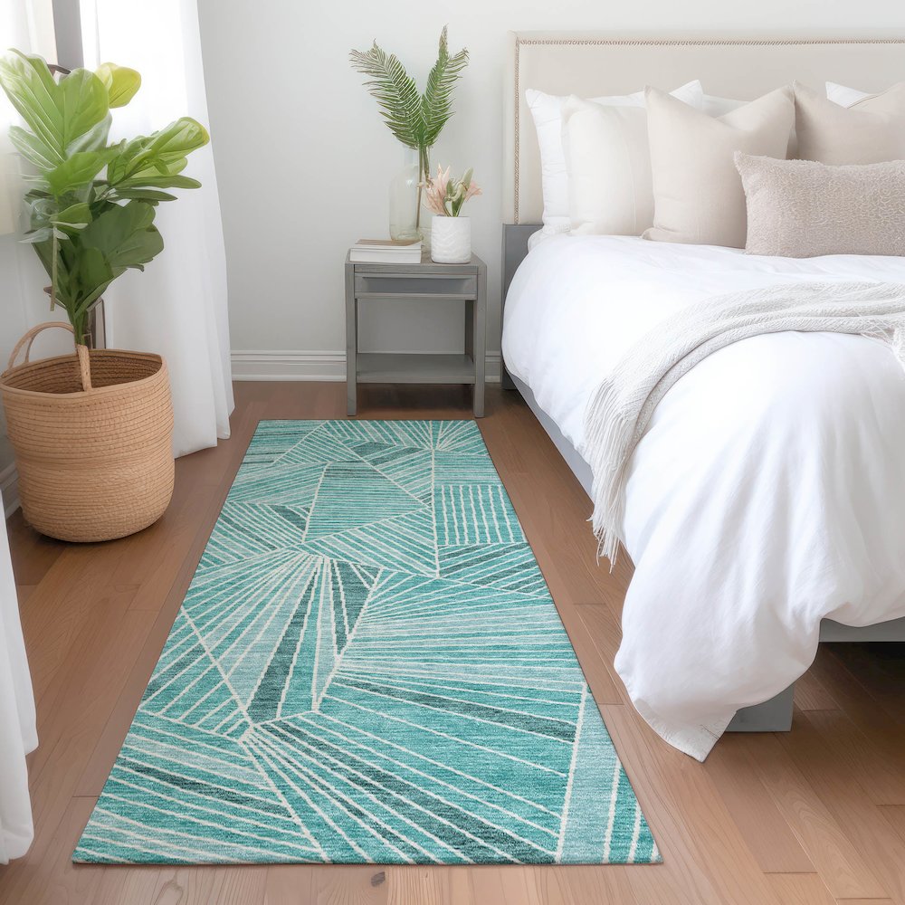 Premium Machine Washable Mayfield AMF915 Teal 2'3" x 7'6" Runner Rug. Picture 5
