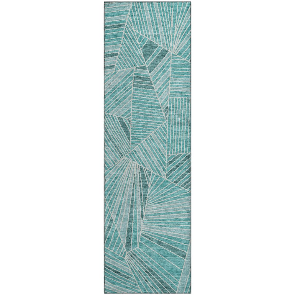 Premium Machine Washable Mayfield AMF915 Teal 2'3" x 7'6" Runner Rug. Picture 1